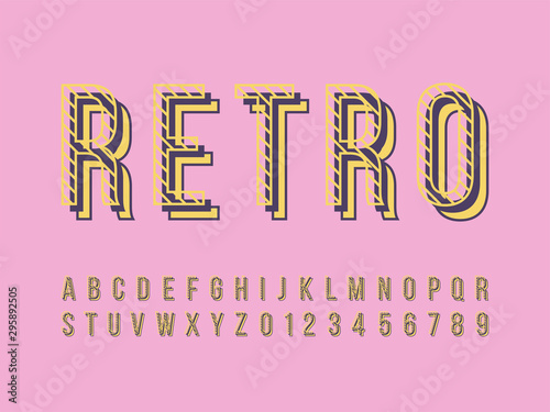 Retro font and alphabet. Stock vector illustration