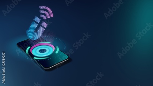 3D rendering neon holographic phone symbol of magnet icon on dark background