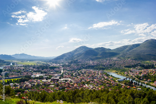 Aerial view of Trebinje from Crkvina hill, Grachanitsa in sunny day © Mariia Loginovskaia