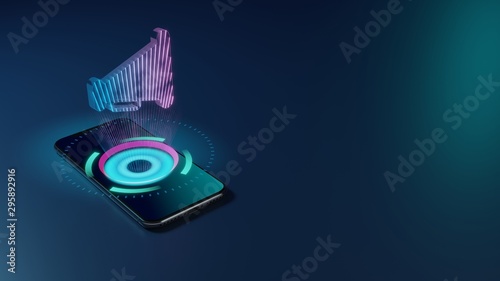 3D rendering neon holographic phone symbol of megaphone icon on dark background