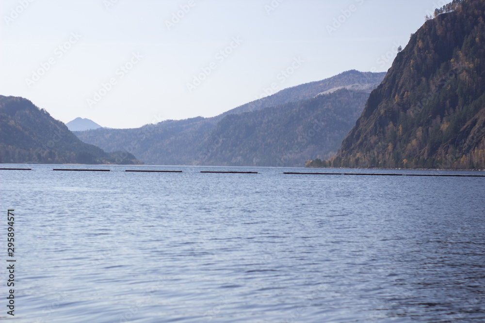 The mountains and the shore near the large mountain river