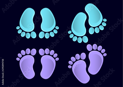 Collection of baby legs. Baby steps set illustration - pair of colored footprints in a flat style.