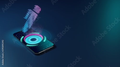 3D rendering neon holographic phone symbol of pen alt icon on dark background