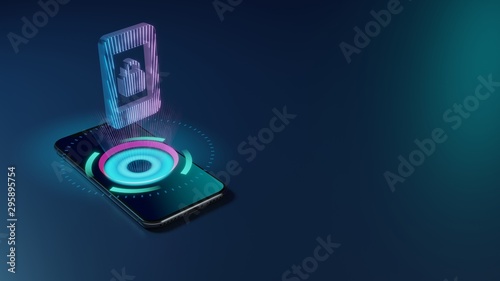 3D rendering neon holographic phone symbol of phone icon on dark background