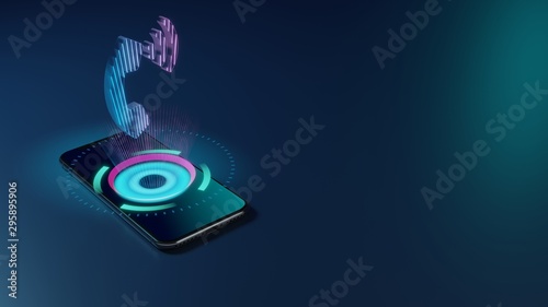 3D rendering neon holographic phone symbol of phone volume icon on dark background