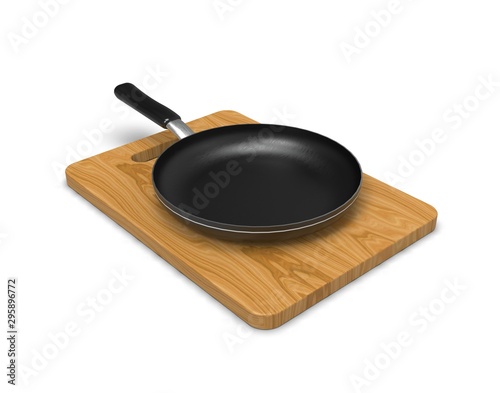 Pan on Chopping board 3D Rendering
