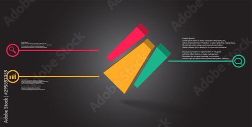 3D illustration infographic template with embossed cube randomly divided to three moved parts askew arranged