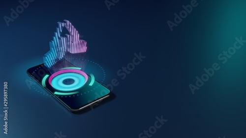 3D rendering neon holographic phone symbol of praying hands icon on dark background