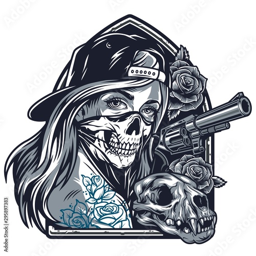 Vintage chicano girl with tattoos