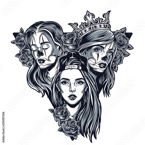 Triangular concept of pretty chicano girls