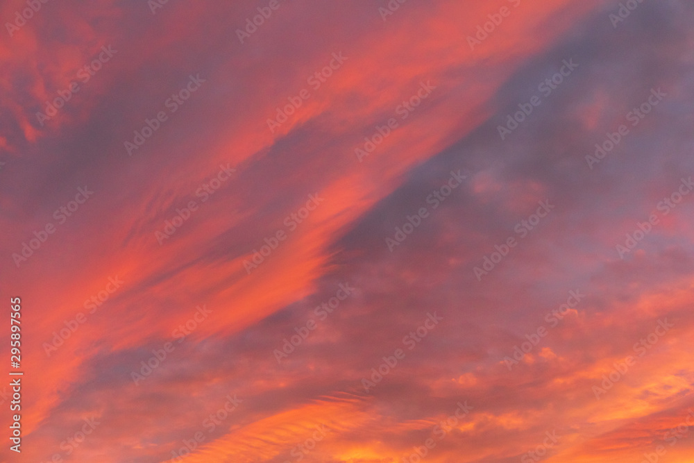 Dramatic fiery sky sunset cloudscape at dusk