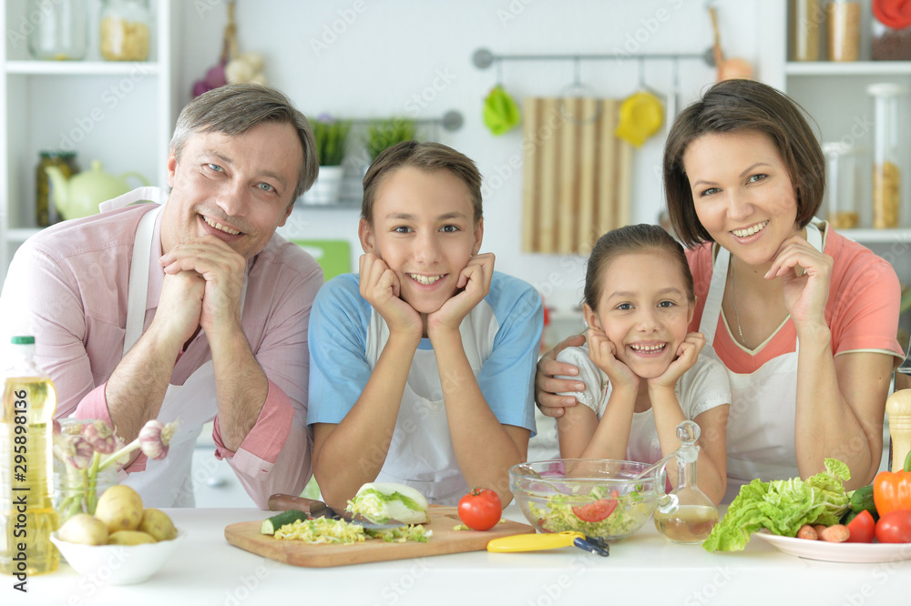 Close up portrait of cute family cooking