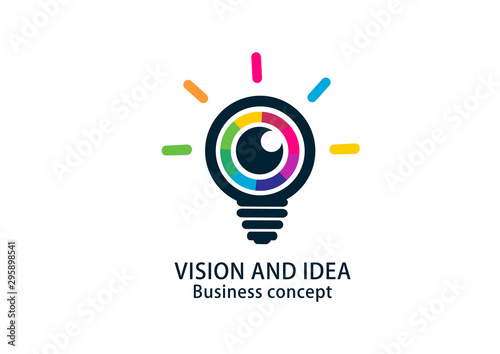 Vision and idea icon or logo. Colorful eye bulb sign business concept
