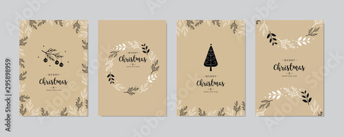 Set of christmas and happy new year greeting cards with lettering calligraphy decorative ornament elements.