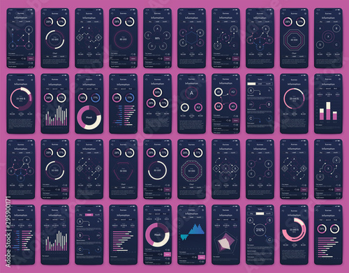 Different UI, UX, GUI screens and flat web icons for mobile apps