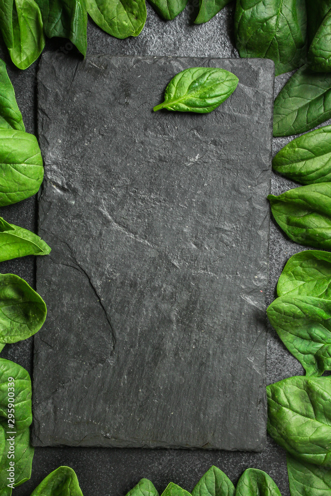 Fototapeta spinach (green grass, vitamins salad) menu concept. food background. copy space. Top view