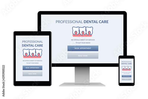 Dental care concept on electronic devices isolated on white background