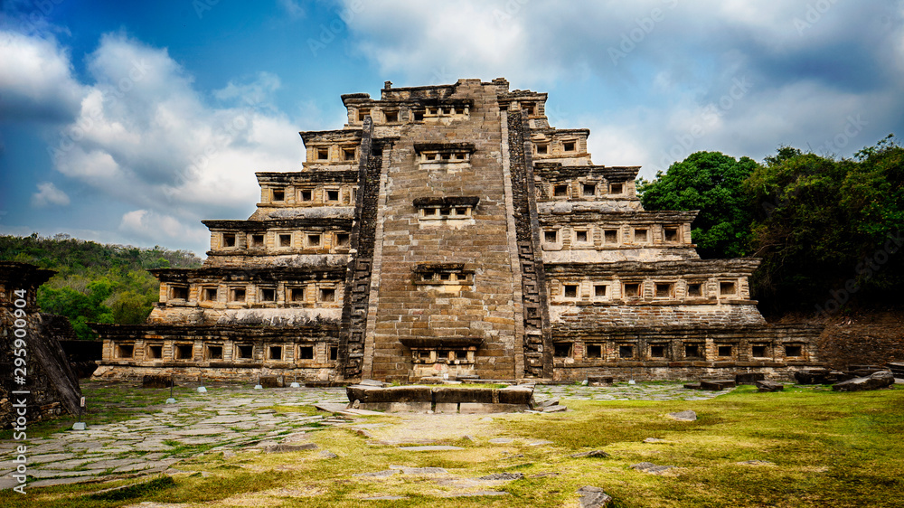 Pyramid De Los Nidos in Tajín, Veracruz Mexico. It has 365 windows which served as a sun calendar with a temple on the top. Totonacas tribe used to live in this beautiful pyramid complex.
