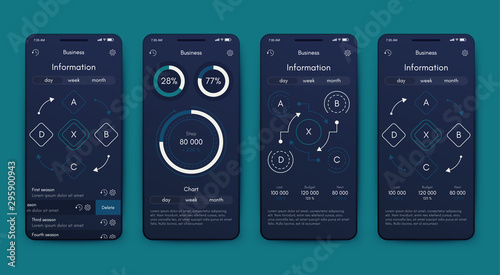 Different UI, UX, GUI screens and flat web icons for mobile apps