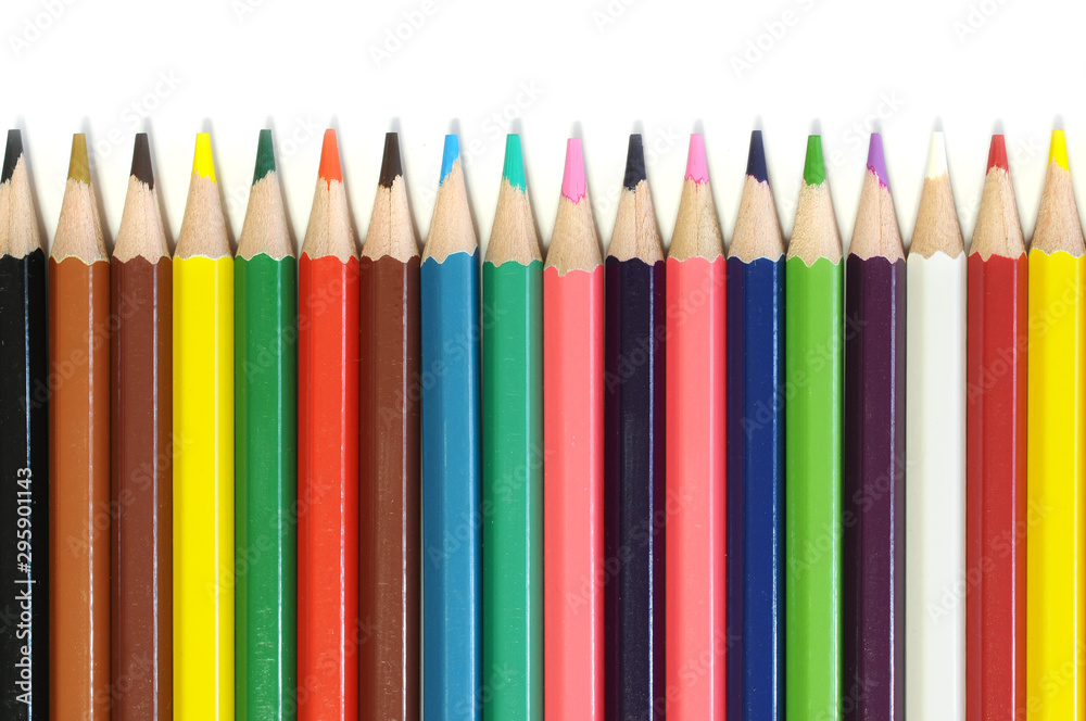 Color pencils isolated on white background. Close up. Color pencils isolated on white background. Close up.