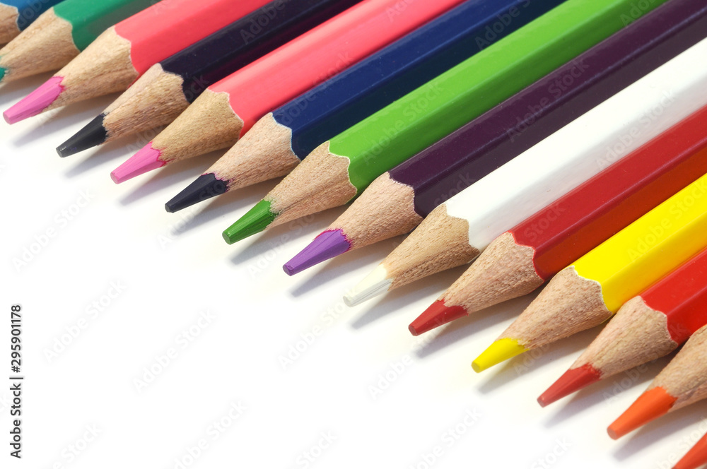 Color pencils isolated on white background. Close up. Color pencils isolated on white background. Close up.