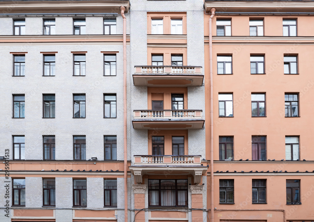 Obraz premium Vintage architecture brick and plastered facade building in Art Nouveau style front view