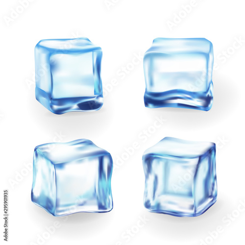Realistic blue solid ice cubes on transparent background.3d,crystal ice,frozen water. vector