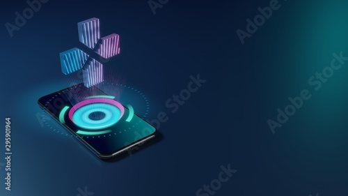 3D rendering neon holographic phone symbol of technology icon on dark background