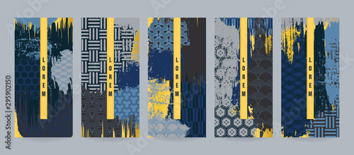 Set of japanese patterns for packaging luxury or premium products. Vector illustration in japan style for voucher, flyer, brochure, book cover, menu