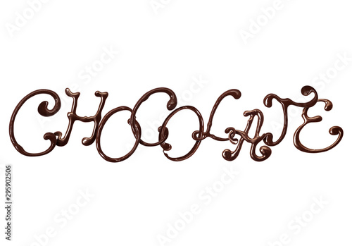 Inscription Chocolate made of chocolate elegant font with swirls, isolated on white background