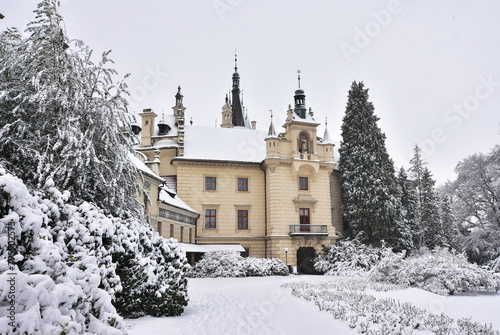 castle in Pruhonice in winter time,Czech republic