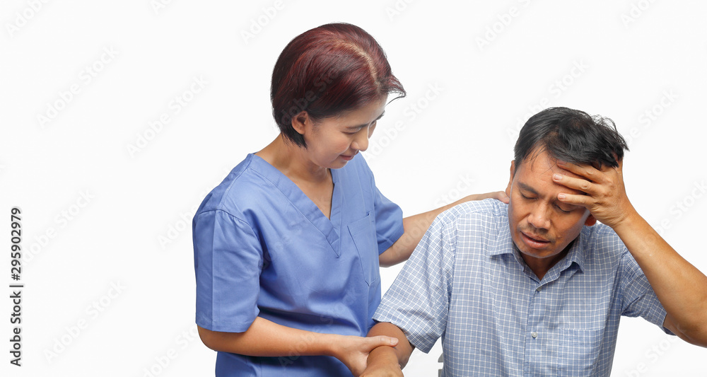 Caregiver take care patient man ,.Migraine headaches. Caregiver take care patient man ,.Migraine headaches.