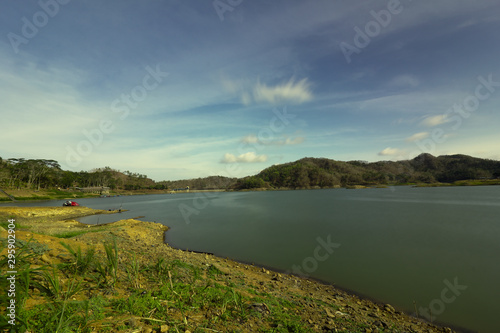 landscape with lake and blue sky