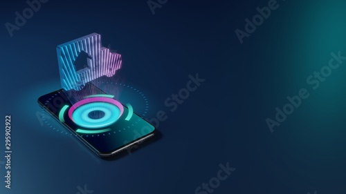 Photography 3D rendering neon holographic phone symbol of truck icon on dark background