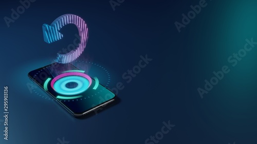 3D rendering neon holographic phone symbol of undo alt icon on dark background photo