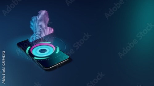 3D rendering neon holographic phone symbol of users icon on dark background