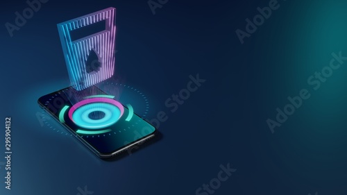 3D rendering neon holographic phone symbol of water icon on dark background