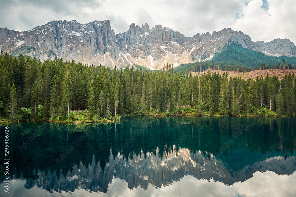 Landscape of Carezza Lake, Dolomites, Italy