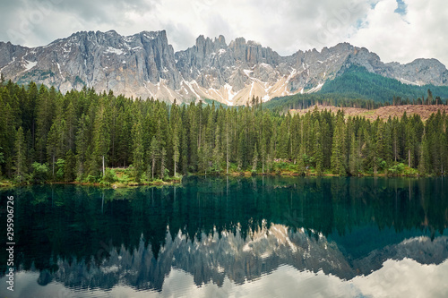 Landscape of Carezza Lake, Dolomites, Italy