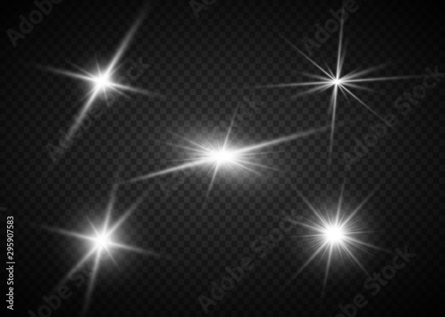 Set of flashes, Lights and Sparkles on a transparent background. Bright gold flashes and glares. Abstract lights isolated Bright rays of light. Glowing lines. Vector illustration eps 10.