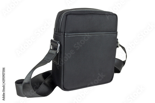 Man's leather black bag isolated on the white background