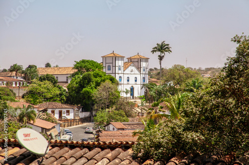 Pirenopolis, Goias, Brazil, October 18, 2019: The landscape at the end of the day and the towers of Nossa Senhora do Rosário Church in the historic center of Pirenopolis