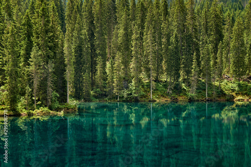 Landscape of Carezza Lake  Dolomites  Italy