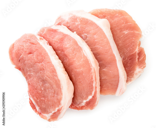 Slicing pork meat on a white background. The view of top.