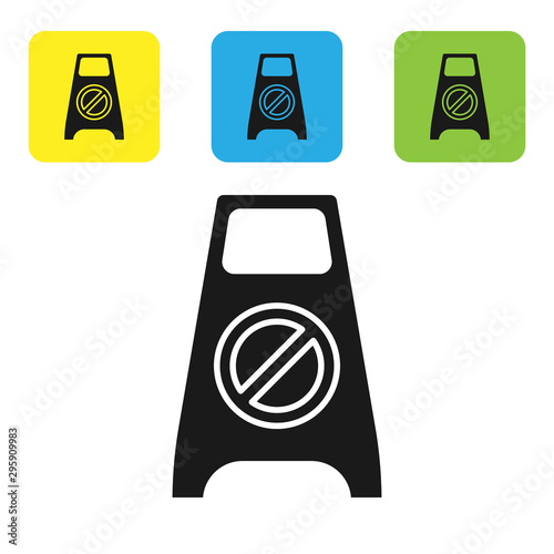 Black Wet floor and cleaning in progress icon isolated on white background. Cleaning service concept. Set icons colorful square buttons. Vector Illustration