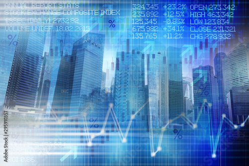 Stock market evolution abstract concept with skyscrapers and graph bars