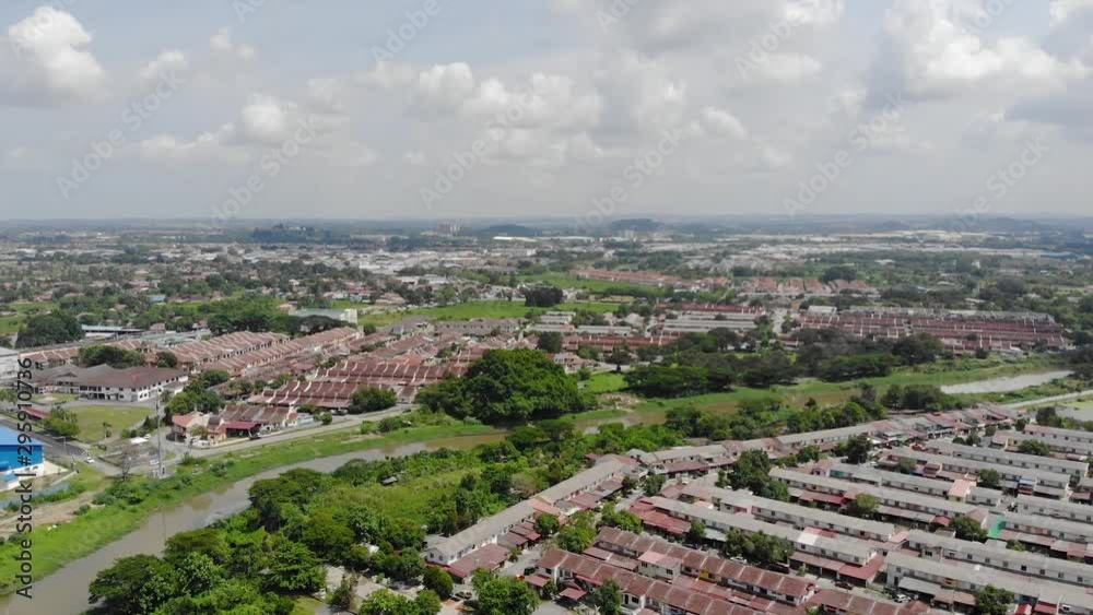Top Aerial View of Housing with Beautiful River City Views in Melaka Malaysia - Dolly Right To Left Top Aerial View of Housing with Beautiful River City Views in Melaka Malaysia - Dolly Right To Left