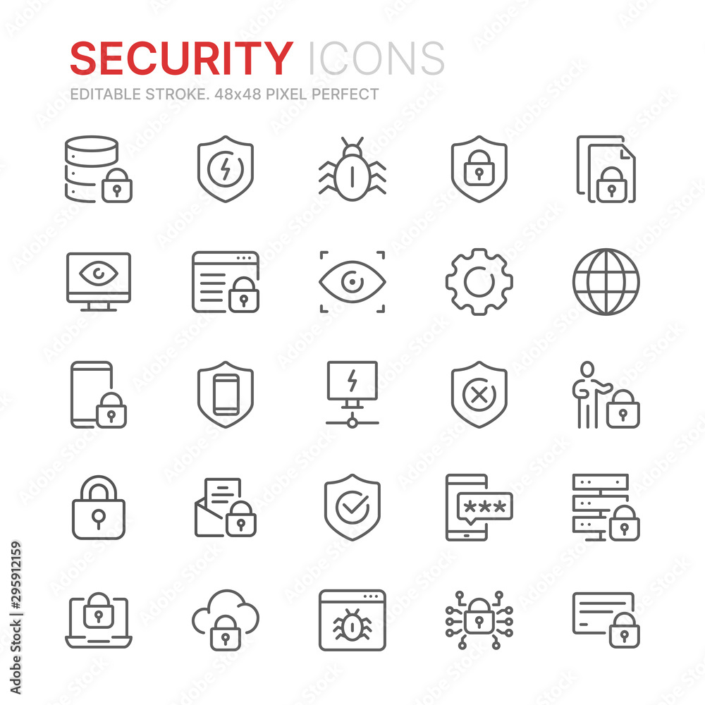 Collection of internet security related line icons. 48x48 Pixel Perfect. Editable stroke