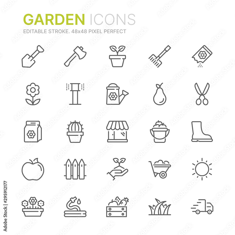 Collection of garden related line icons. 48x48 Pixel Perfect. Editable stroke Collection of garden related line icons. 48x48 Pixel Perfect. Editable stroke