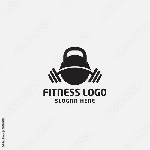fitness logo design template. kettle bell, barbel and body icon - vector